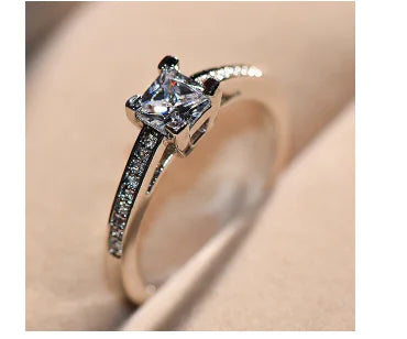 Square Princess Cut Ring with Zirconia, Elegant Design